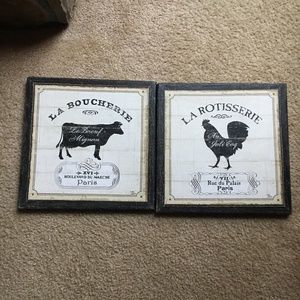 French Rooster/Cow Canvas Pictures (pair)